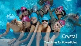  Presentation with kids health - Presentation theme with group at swimming pool class background and a ocean colored foreground