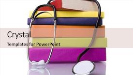 Presentation with medical books - Colorful theme enhanced with healthcare education - medical equipment and a stack backdrop and a soft green colored foreground