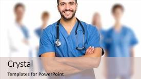 Presentation with nursing - Slides having nursing managment - portrait of a smiling doctor background and a soft green colored foreground