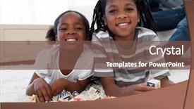  Presentation with two cute sisters playing - Theme consisting of school house - cute brother and sister playing background and a tawny brown colored foreground