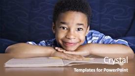  Presentation with homework - Beautiful PPT theme featuring school house - young african american boy sitting backdrop and a coral colored foreground