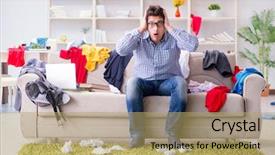  Presentation with messy - PPT theme consisting of school house - young man working studying background and a yellow colored foreground