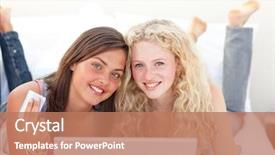  Presentation with teen girls - Slides with portrait of smiling teen girls background and a coral colored foreground