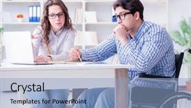  Presentation with college - Beautiful PPT theme featuring school inclusion - disabled student studying and preparing backdrop and a light blue colored foreground