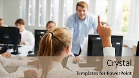  Presentation with teenage - Theme having school information - teenage students asking teacher question background and a coral colored foreground