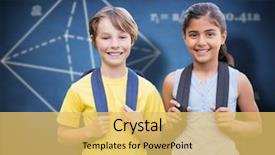  Presentation with school kids - Cool new PPT layouts with school kids against blue chalkboard backdrop and a yellow colored foreground