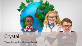  Presentation with school kids - Amazing presentation theme having school kids against grey vignette backdrop and a light gray colored foreground