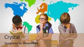  Presentation with school kids - Audience pleasing PPT layouts consisting of school kids against grey vignette backdrop and a coral colored foreground