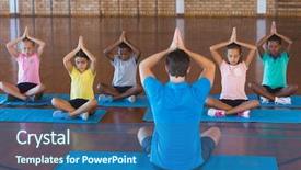  Presentation with kids gym - PPT theme having school kids and teacher meditating background and a ocean colored foreground