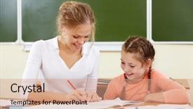 Presentation with teacher lesson plan - Slides enhanced with school kids arts - portrait of lovely girl background and a coral colored foreground