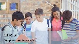  Presentation with kids wheelchair at school - Presentation theme having school kids discussing over text background and a  colored foreground