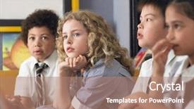  Presentation with diversity - Amazing PPT layouts having school kids diversity - thoughtful elementary students sitting backdrop and a coral colored foreground