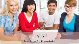  Presentation with diversity school - PPT theme with school kids diversity - young students studying together background and a  colored foreground