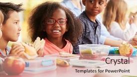  Presentation with crackers school lunch - PPT layouts with school kids eating packed lunches background and a lemonade colored foreground