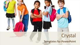  Presentation with school kids - Amazing PPT layouts having school kids group over white backdrop and a sky blue colored foreground