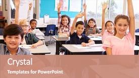  Presentation with school kids - Cool new PPT theme with school kids in a classroom backdrop and a coral colored foreground