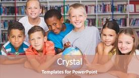  Presentation with school kids - Presentation design consisting of school kids looking at globe background and a coral colored foreground