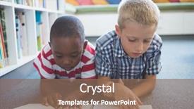  Presentation with kids reading book - Slides featuring school kids lying on floor reading book in library background and a violet colored foreground