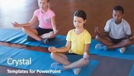  Presentation with kids gym - Presentation design consisting of school kids meditating during yoga background and a teal colored foreground