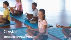  Presentation with kids gym - Slide deck enhanced with school kids meditating during yoga background and a teal colored foreground