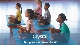  Presentation with kids gym - Cool new slide deck with school kids meditating during yoga backdrop and a ocean colored foreground