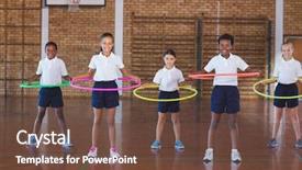  Presentation with physical education - Beautiful theme featuring school kids playing with hula backdrop and a tawny brown colored foreground