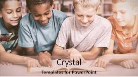  Presentation with kids reading book - Colorful presentation theme enhanced with school kids reading book together backdrop and a coral colored foreground