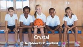  Presentation with school kids - Beautiful slide deck featuring school kids sitting in basketball backdrop and a tawny brown colored foreground