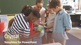  Presentation with earth kids - PPT theme with school kids the earth globe background and a violet colored foreground