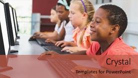  Presentation with school kids - PPT theme having school kids using computer background and a red colored foreground