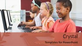  Presentation with school kids - Colorful slide deck enhanced with school kids using computer backdrop and a red colored foreground