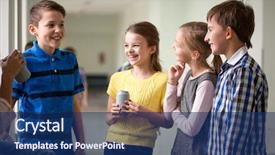  Presentation with children talking - Slides enhanced with school kids with soda can background and a navy blue colored foreground