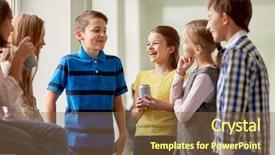  Presentation with elementary children - PPT theme having school kids with soda cans background and a tawny brown colored foreground