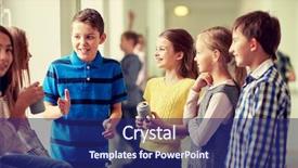  Presentation with children talking - Amazing PPT theme having school kids with soda cans backdrop and a navy blue colored foreground