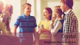  Presentation with elementary children - Colorful presentation theme enhanced with school kids with soda cans backdrop and a violet colored foreground