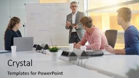  Presentation with economics - Presentation theme with school leadership - economics teacher giving business class background and a light gray colored foreground