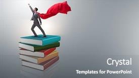  Presentation with superhero - Presentation theme consisting of school leadership - superhero businessman in education concept background and a gray colored foreground