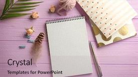  Presentation with notepad - Cool new slide deck with school logo - blank notepad and accessories backdrop and a  colored foreground