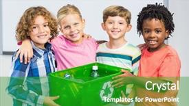  Presentation with bottle - Beautiful PPT theme featuring school logo - portrait of kids holding recycled backdrop and a shamrock green colored foreground