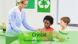  Presentation with recycle - Presentation theme having school logo - teacher and kids discussing background and a seafoam green colored foreground
