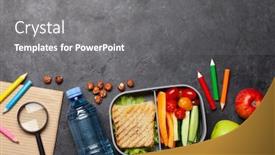  Presentation with school lunch - PPT theme with school-lunch-box-and-education background and a gray colored foreground