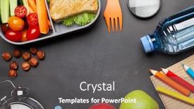 Presentation with school lunch - Presentation theme with school-lunch-box-and-education background and a dark gray colored foreground
