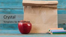  Presentation with brown paper bag - PPT theme consisting of school lunch brown paper bag background and a coral colored foreground