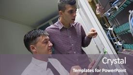  Presentation with system computer - Slide deck featuring school management system - business people group working background and a gray colored foreground