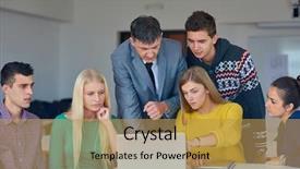  Presentation with teacher - Colorful slide set enhanced with school meeting - group of students getting suppport backdrop and a gold colored foreground