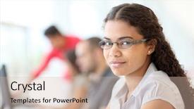  Presentation with student - PPT theme enhanced with school meeting - portrait of smiling student background and a soft green colored foreground