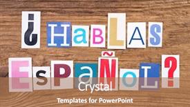  Presentation with cut - Colorful presentation theme enhanced with school newspaper - question hablas espanol in cut backdrop and a coral colored foreground