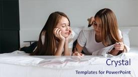  Presentation with german shepherd two young puppys - Colorful presentation theme enhanced with school newspaper - two cheerful young teenage girls backdrop and a sky blue colored foreground