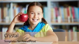 Presentation with apple - Amazing slide set having food school - portrait of happy schoolgirl backdrop and a coral colored foreground