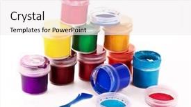  Presentation with colorful - Cool new slide deck with school objects - colorful vibrant cans of gouache backdrop and a white colored foreground
